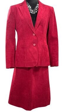 Vintage 70s Women's Medium Skirt Suit Lilli Ann Ultrasuede Fuchsia Red Union